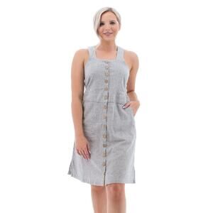 Aventura Hemp Dress Small Black Iris Stripe‎ Breeze Button Front Overall Tencel